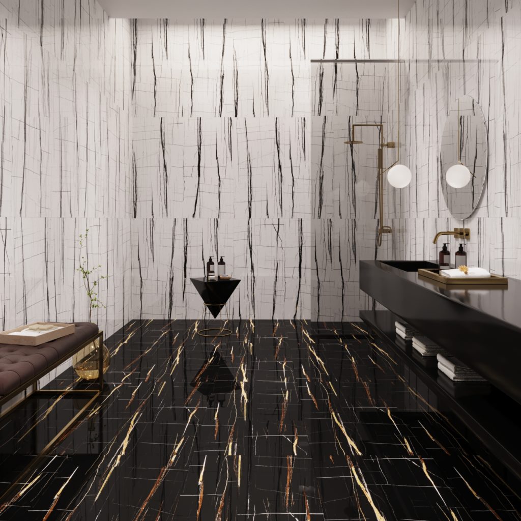 Mohave Nero Porcelain Tile in Polished Noir | Courtesy of Proximity Mills